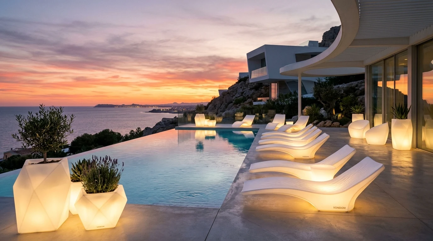 Concepto visual con IA inspirado en Vondom, no fotografía real